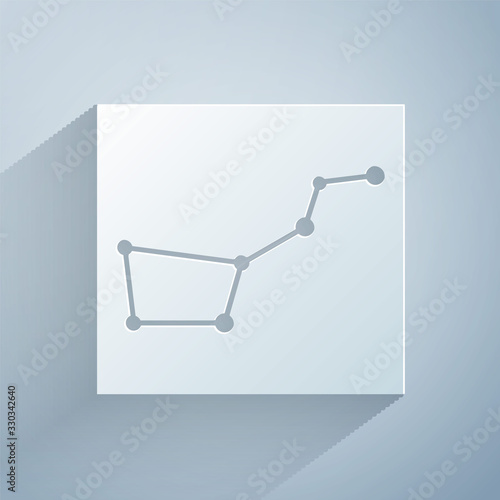 Paper cut Great Bear constellation icon isolated on grey background. Paper art style. Vector Illustration