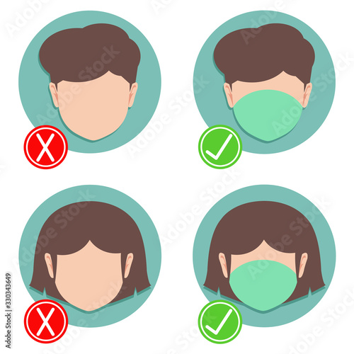 Boy and girl icon wear face mask