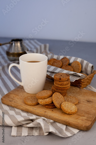 Homemade cookies on the table. Baking background. Food, cooking, flour products.