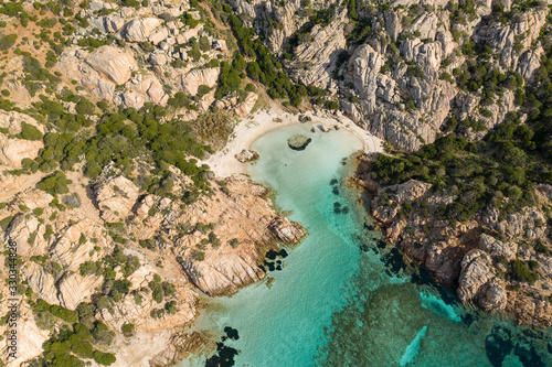 aerial view of a beautiful beach in sardinia, cala napoletana