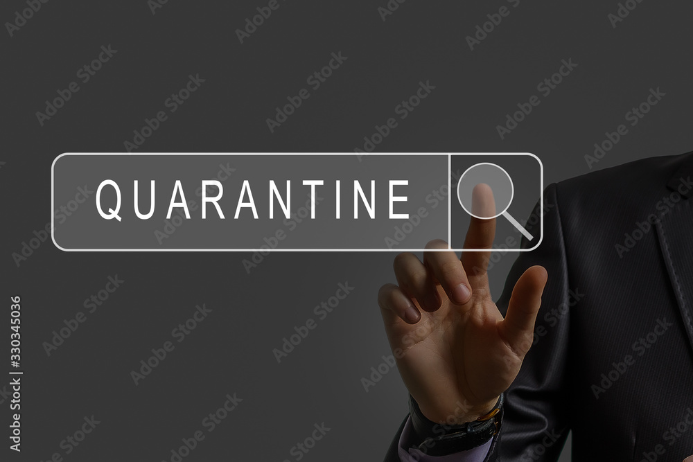 Concept of coronavirus quarantine. MERS-Cov. Novel coronavirus (2019-nCoV).red warning sign with the text Coronavirus in doctor hands Business man clicking internet search Concept of coronavirus quarantine. MERS-Cov. Novel coronavirus (2019-nCoV).red warning sign with the text Coronavirus in doctor hands Business man clicking internet search