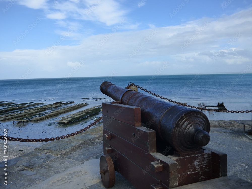 Parc à huitres de Cancale et canon