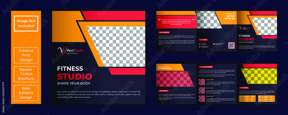 Fototapeta Square fitness tri-fold brochure template
