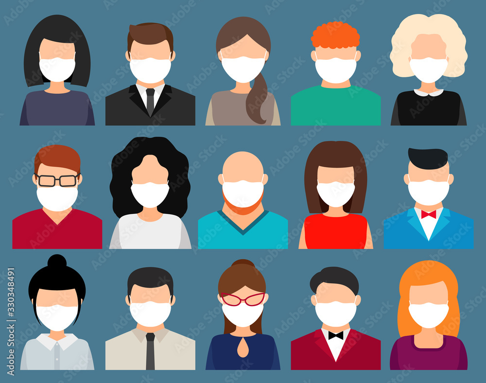 people in medical masks, men and women. vector. people in medical masks, men and women. vector.