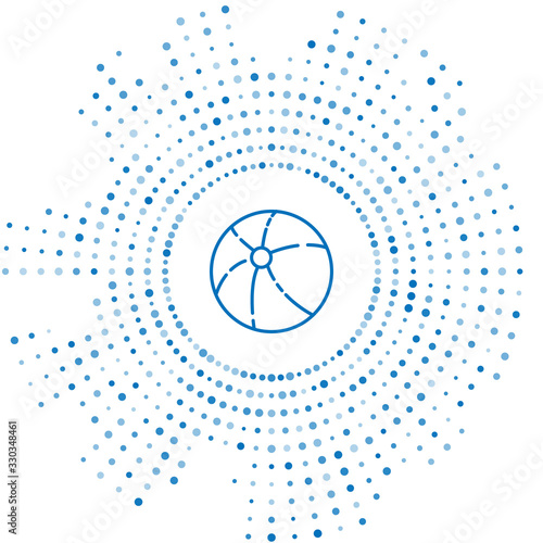 Blue line Beach ball icon isolated on white background. Abstract circle random dots. Vector Illustration