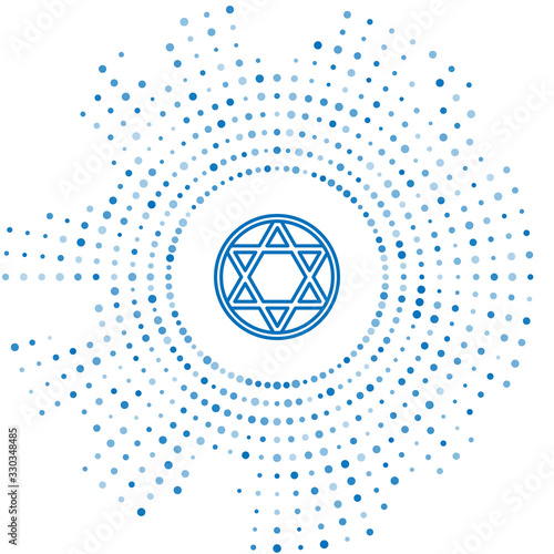 Blue line Star of David icon isolated on white background. Jewish religion symbol. Symbol of Israel. Abstract circle random dots. Vector Illustration