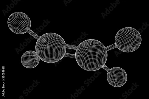 Ethylene ethene molecule. Used in production of polyethylene. Plant hormone. Wireframe low poly mesh vector illustration.