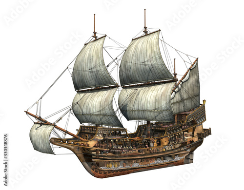 Fotografie Golden Hind galleon cutaway 3d illustration.