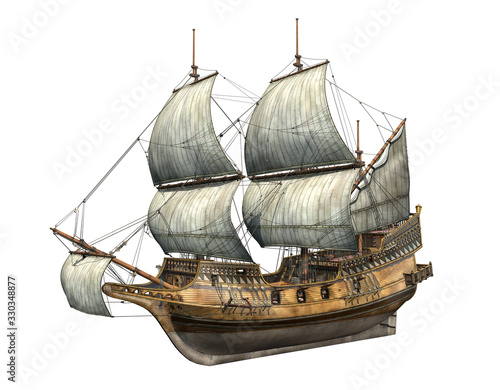 Fotografie Golden Hind galleon. 3d illustration.