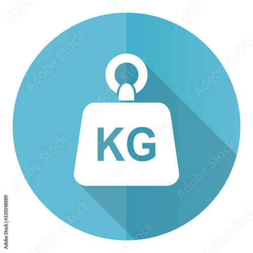 Weight, kg, kilogram blue round flat design vector icon isolated on white background