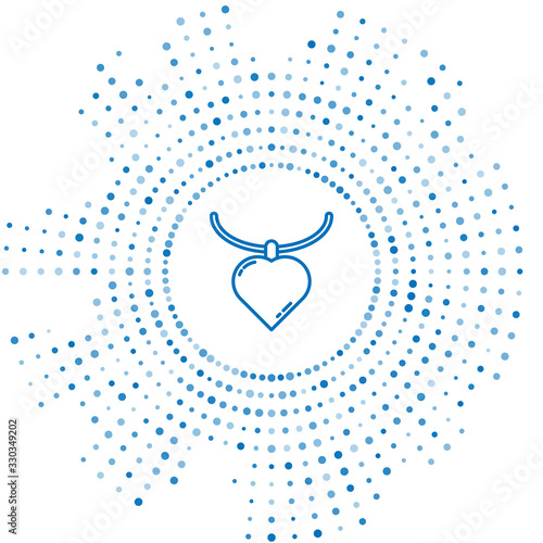 Blue line Necklace with heart shaped pendant icon isolated on white background. Jewellery decoration. International Happy Women Day. Abstract circle random dots. Vector Illustration