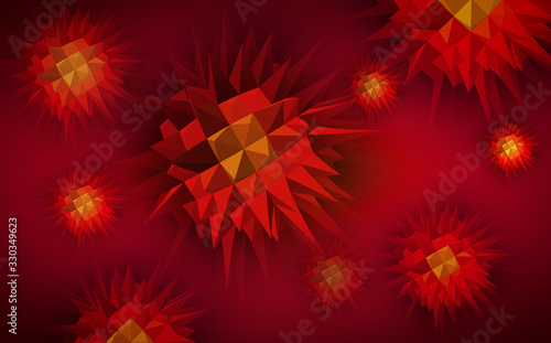 Biological organisms Infectious virus microbiology wireframe mesh polygonal on red background. 3d microbe