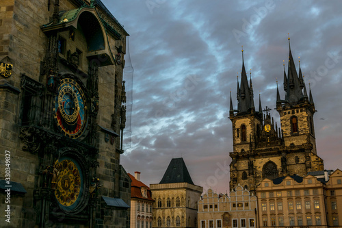 Photography Prague astronomical clock tower during sunset