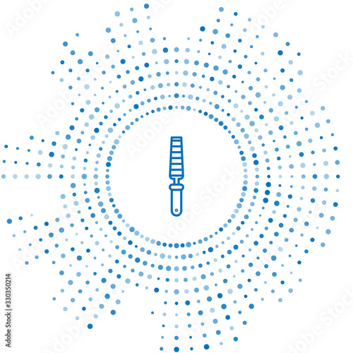 Blue line Chisel tool for wood icon isolated on white background. Abstract circle random dots. Vector Illustration