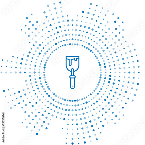 Blue line Putty knife icon isolated on white background. Spatula repair tool. Spackling or paint instruments. Abstract circle random dots. Vector Illustration