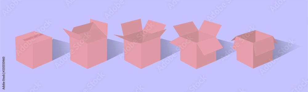 A set of open and closed boxes in different angles. Isometry in perspective. Vector illustration. Carton delivery packaging open and closed box. Cardboard box mockup set. A set of open and closed boxes in different angles. Isometry in perspective. Vector illustration. Carton delivery packaging open and closed box. Cardboard box mockup set.