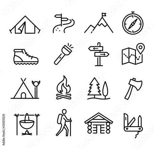 Tablou canvas Hiking And Camping Icons