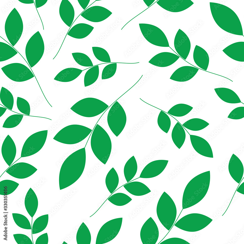 Green leaves seamless pattern on white background. minimalistic design Green leaves seamless pattern on white background. minimalistic design