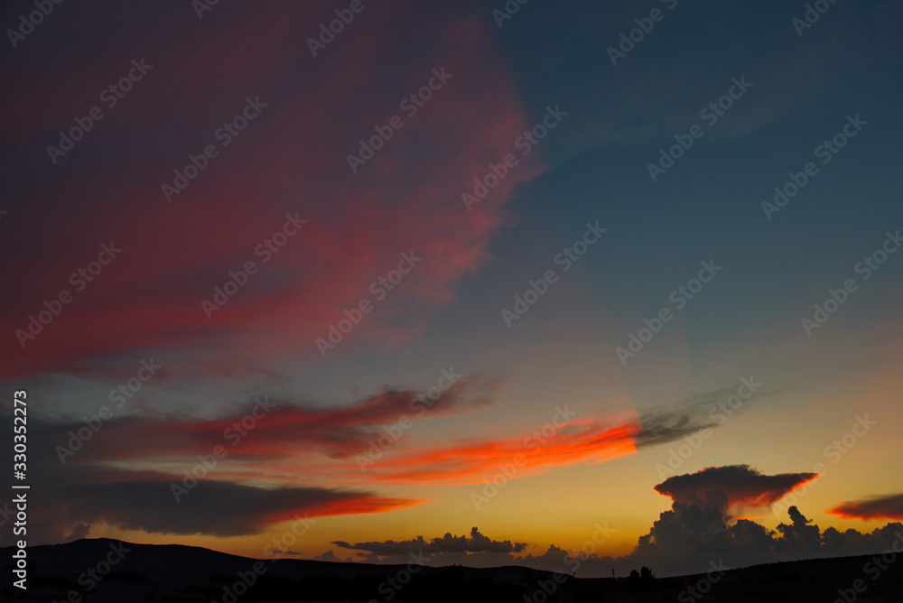 Russia. Western Siberia. Panorama of the evening sky over the fields near the city of Omsk. Russia. Western Siberia. Panorama of the evening sky over the fields near the city of Omsk.