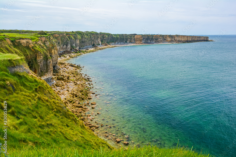 Pointe du Hoc, famous World War II site, on a sunny summer day, in Normandy, France