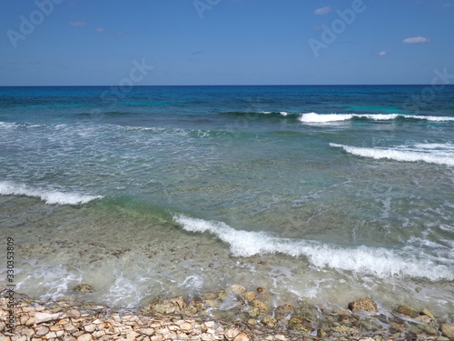 Stony shore on Isla Mujeres near Cancun city in Mexico