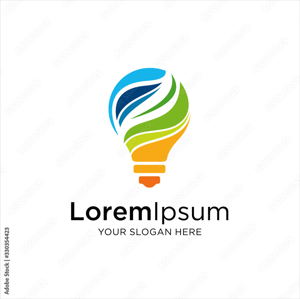 Naklejka premium Bulb Logo Design Colorful. Creative light bulb logo ideas. Smart bulb tech logo icon, Modern icon vector graphic, Bulb digital logo technology Idea