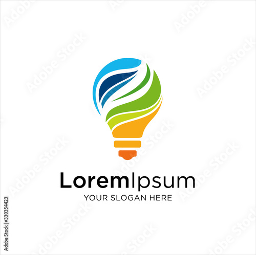 Bulb Logo Design Colorful. Creative light bulb logo ideas. Smart bulb tech logo icon, Modern icon vector graphic,  Bulb digital logo technology Idea