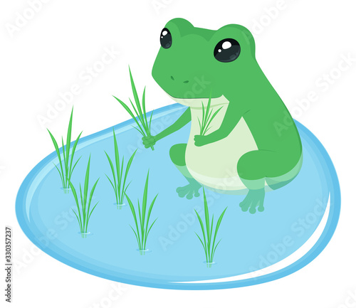  	田植えをするカエルのイラスト
