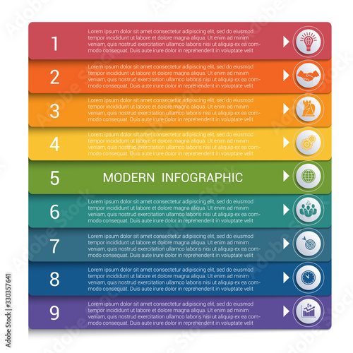 Infographics from color strips. Modern infographics 9 options for banner, business processes, workflow, diagram, flowcharts