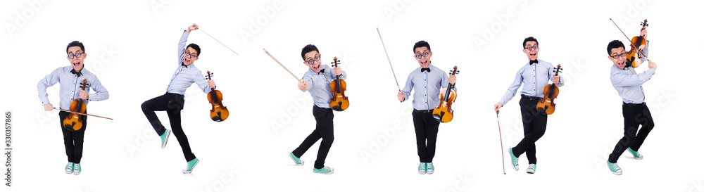 Funny man with violin on white Funny man with violin on white