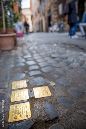 Stolpersteine in Jewish ghetto, Rome, Italy photo