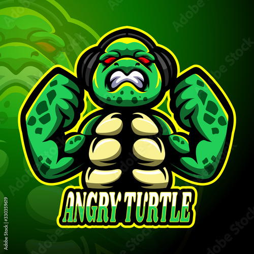 Angry turtle esport logo mascot design