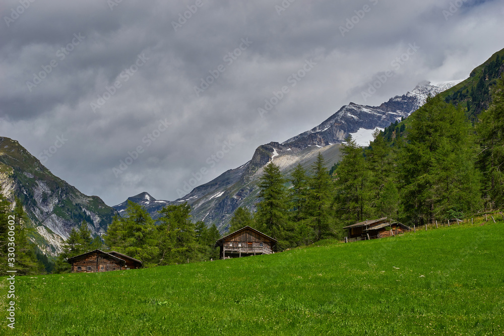 alpine chalets in the mountains