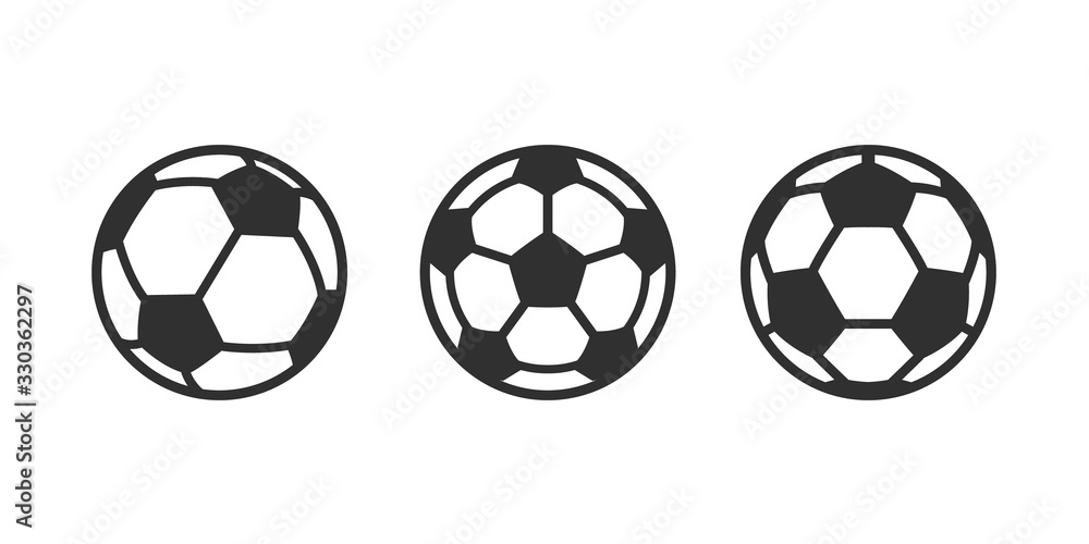Soccer ball icons set isolated on white background. Football outline trendy flat icons. Logo, label, poster, banner design. Vector illustration