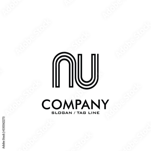 initial letter NU  lines company logo design vector