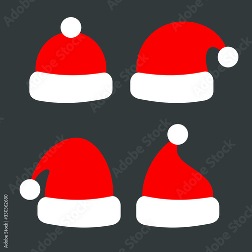 Set of Red Christmas Hats. Chrismat Hats Santa Claus