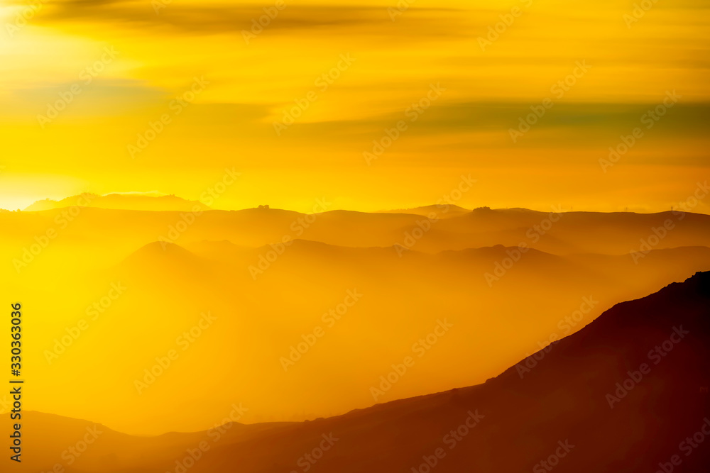 Sunset with Layers of Mountains