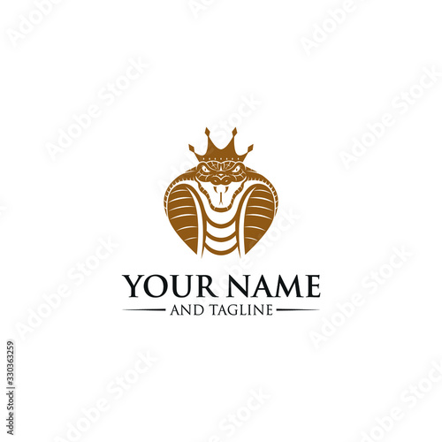 round king cobra logo template design. Vector illustration. vector dangerous cobra snake head with hood logo design template. danger king cobra icon. viper orange silhouette isolated on black