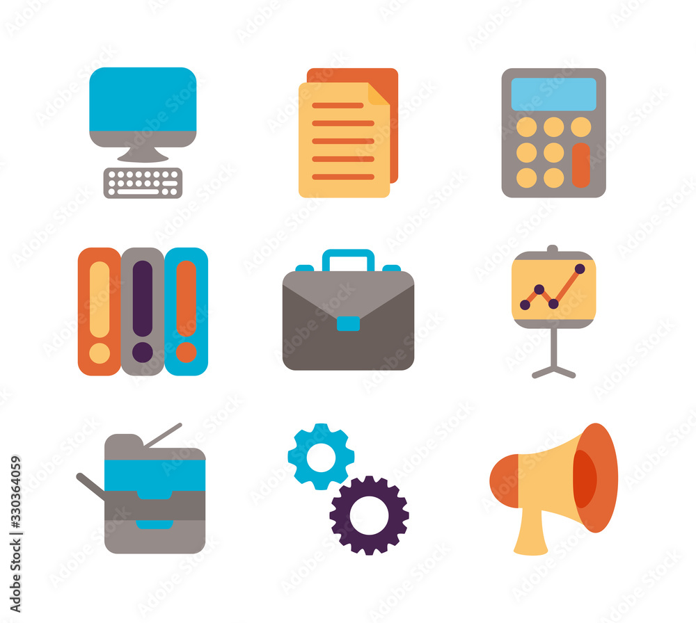 bundle of office set flat style icons bundle of office set flat style icons