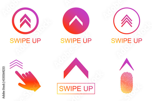 Swipe up buttons set. Application and social network icons, swipe up  for advertising. Social media scroll arrows. Vector illustration.
