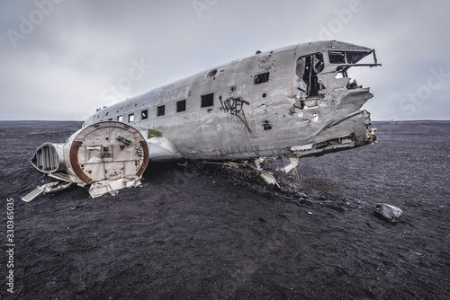 Douglas Super DC plane wreck on a Solheimasandur black beach, Iceland