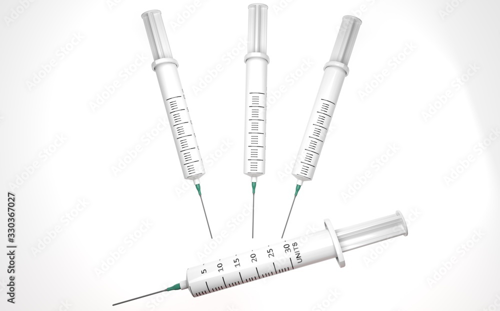 Syringes for injection. Collection of analyzes. Medicine. 3D rendering Syringes for injection. Collection of analyzes. Medicine. 3D rendering