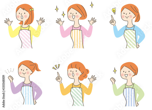喜ぶ若い女性　エプロン　セット