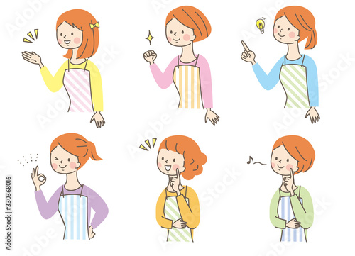 笑顔若い女性　エプロン　セット