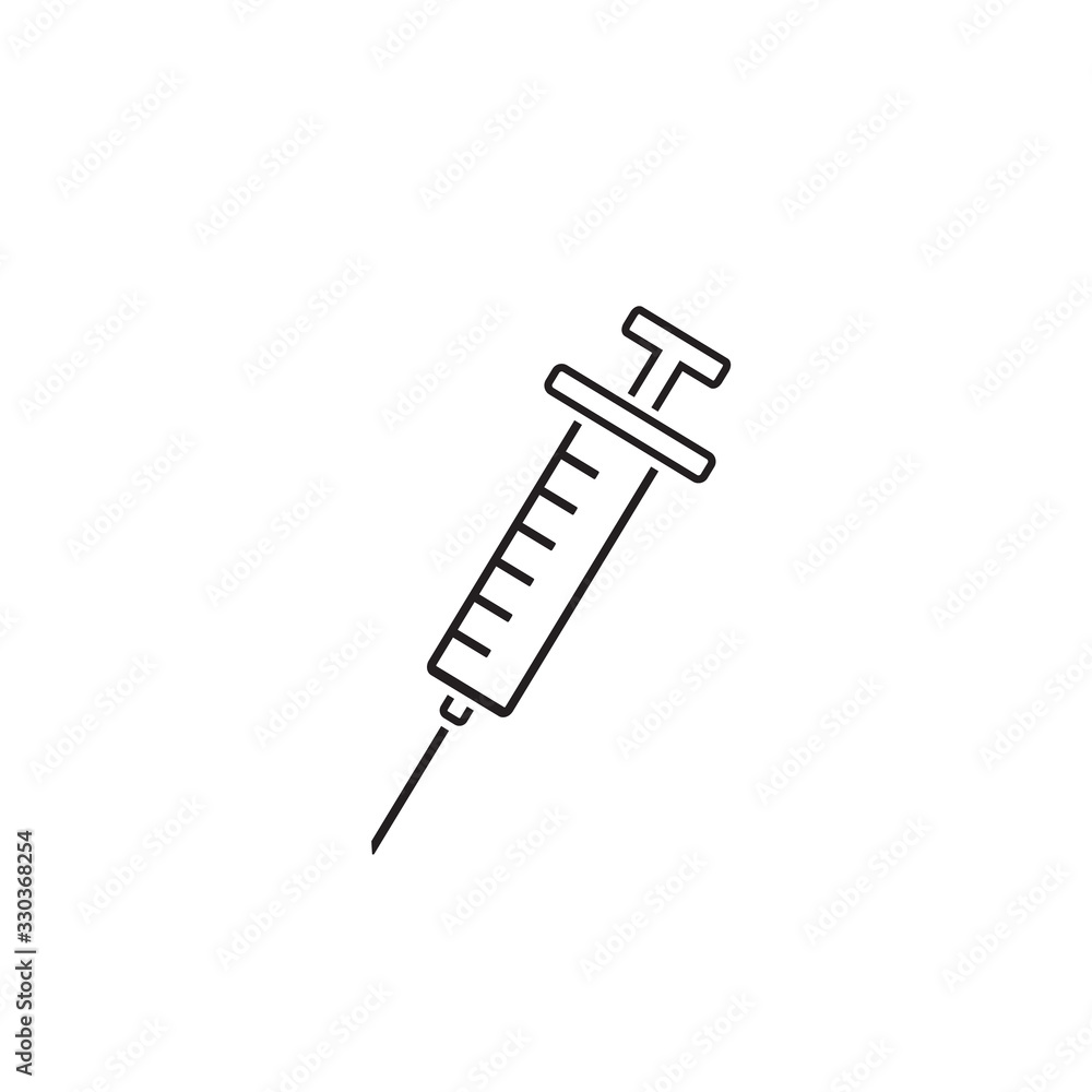 Syringe Injection Line Icon. Plastic medical syringe needle. Vector Syringe Injection Line Icon. Plastic medical syringe needle. Vector