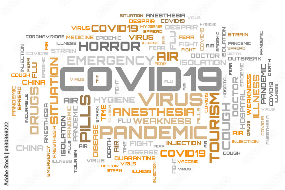 Covid-19 brown word collage on white background