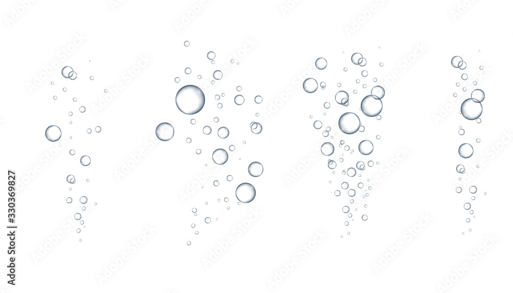Fizzing air bubbles stream. Soda pop. Champagne. Soap Water Bubbles