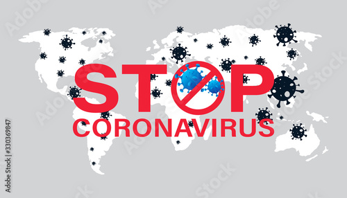 Stop Coronavirus with Red Prohibit Sign. Coronavirus outbreak, epidemic. Disease.health and medical. CoVID-19 Virus outbreak spread. Sign caution Stop novel coronavirus (2019-nCoV), poster, banner