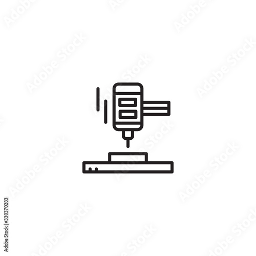 3d printer line icon, additive manufacturing, printing process