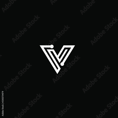 initial V network conect logo design vector download